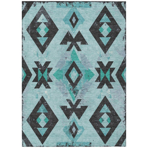 HomeRoots 10' Vibrant Teal Blue Aztec Area Rug - Durable, Washable for Indoor/Outdoor Use, Stain Resistant Charm 623880