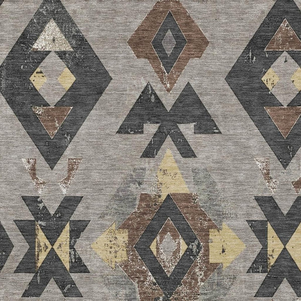 HomeRoots 5' X 8' Aztec Area Rug - Durable Taupe, Charcoal & Wheat Design for Indoor/Outdoor Use, Washable! 623882