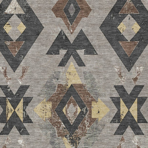 HomeRoots 5' X 8' Aztec Area Rug - Durable Taupe, Charcoal & Wheat Design for Indoor/Outdoor Use, Washable! 623882