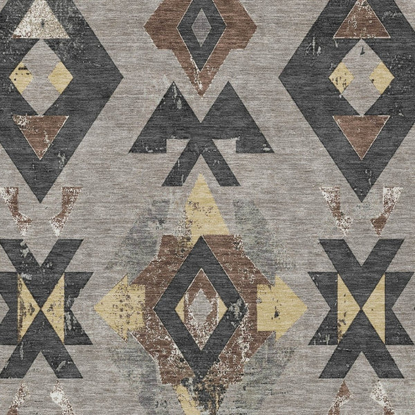 HomeRoots 5' X 8' Aztec Area Rug - Durable Taupe, Charcoal & Wheat Design for Indoor/Outdoor Use, Washable! 623882