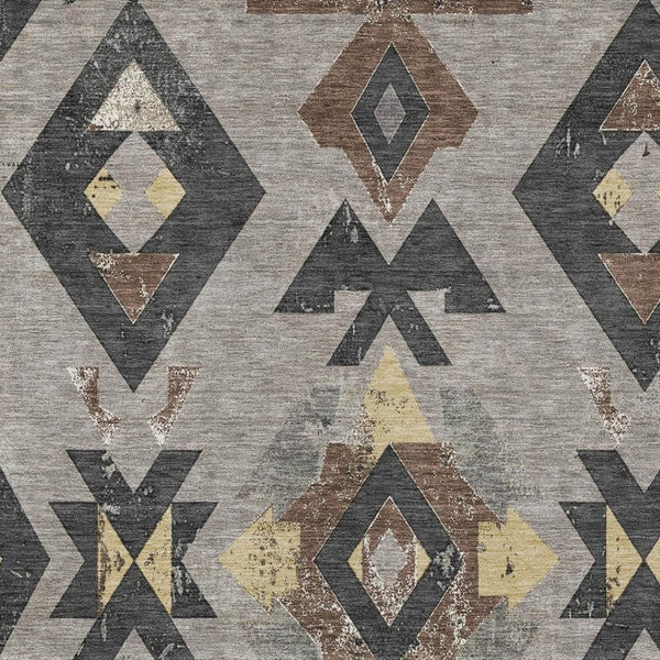 HomeRoots 8' X 10' Aztec Washable Area Rug in Taupe, Charcoal & Wheat – Stylish, Durable & Versatile Design 623884