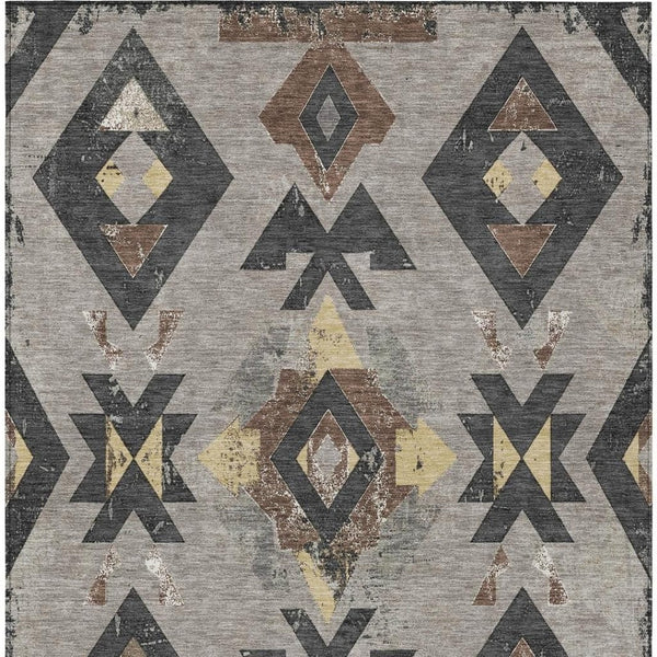 HomeRoots 8' X 10' Aztec Washable Area Rug in Taupe, Charcoal & Wheat – Stylish, Durable & Versatile Design 623884