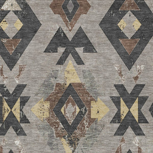 HomeRoots 8' X 10' Aztec Washable Area Rug in Taupe, Charcoal & Wheat – Stylish, Durable & Versatile Design 623884