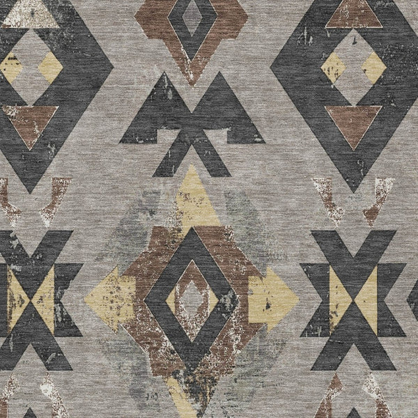 HomeRoots 8' X 10' Aztec Washable Area Rug in Taupe, Charcoal & Wheat – Stylish, Durable & Versatile Design 623884