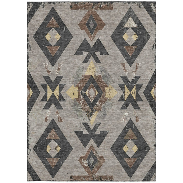 HomeRoots 9' Aztec Indoor Outdoor Area Rug - Taupe Charcoal Wheat, Washable, Durable, Pet-Friendly Design 623885