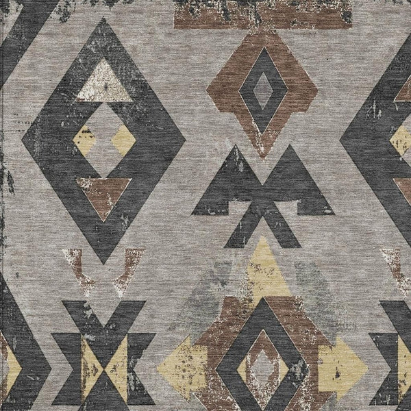 HomeRoots 9' Aztec Indoor Outdoor Area Rug - Taupe Charcoal Wheat, Washable, Durable, Pet-Friendly Design 623885