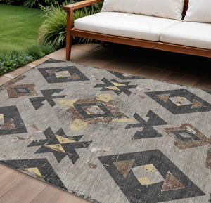 HomeRoots 9' Aztec Indoor Outdoor Area Rug - Taupe Charcoal Wheat, Washable, Durable, Pet-Friendly Design 623885