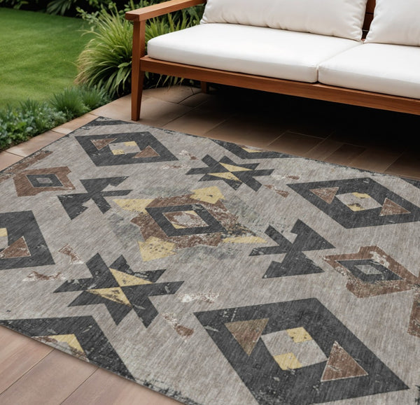 HomeRoots 9' Aztec Indoor Outdoor Area Rug - Taupe Charcoal Wheat, Washable, Durable, Pet-Friendly Design 623885