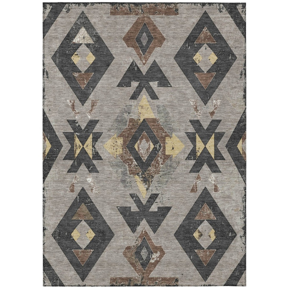 HomeRoots 9' Aztec Indoor Outdoor Area Rug - Taupe Charcoal Wheat, Washable, Durable, Pet-Friendly Design 623885