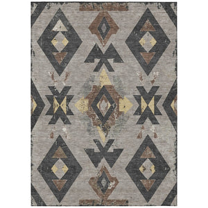 HomeRoots 9' Aztec Indoor Outdoor Area Rug - Taupe Charcoal Wheat, Washable, Durable, Pet-Friendly Design 623885
