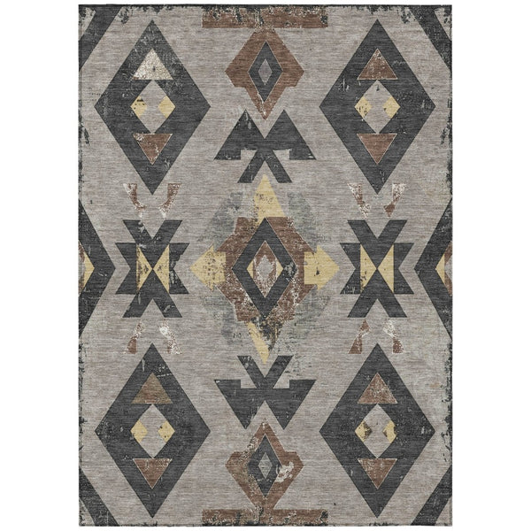 HomeRoots 9' Aztec Indoor Outdoor Area Rug - Taupe Charcoal Wheat, Washable, Durable, Pet-Friendly Design 623885