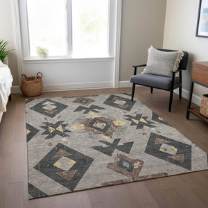 HomeRoots 9' Aztec Indoor Outdoor Area Rug - Taupe Charcoal Wheat, Washable, Durable, Pet-Friendly Design 623885
