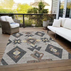 HomeRoots 9' Aztec Indoor Outdoor Area Rug - Taupe Charcoal Wheat, Washable, Durable, Pet-Friendly Design 623885