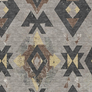 HomeRoots 10' Washable Aztec Area Rug in Taupe, Charcoal & Wheat – Durable, Stylish for Indoor/Outdoor Use! 623886
