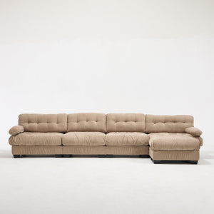English Elm Modular Cloud Sofa Deep Seat Flannelette Sectional with Round Armrests for Living Room Light Brown W2120S00046