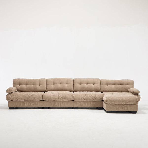 English Elm Modular Cloud Sofa Deep Seat Flannelette Sectional with Round Armrests for Living Room Light Brown W2120S00046