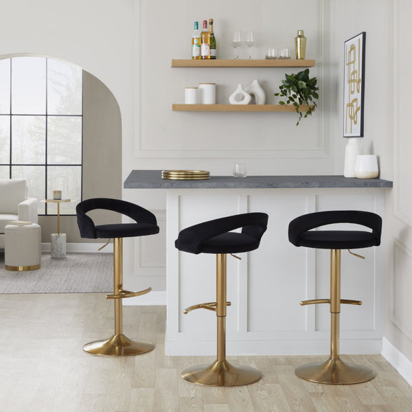 English Elm Adjustable Swivel Barstools Set of Two with Chrome Base Mid-century Kitchen Counter Seating Black B202S01989