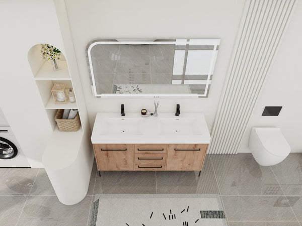 English Elm 60" Freestanding Double Sink Bathroom Vanity with Soft-close Doors and Three Drawers W999S00528