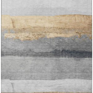 HomeRoots 5' Gold and Gray Striped Washable Area Rug – Durable Indoor/Outdoor Design for High-Traffic Spaces 623900