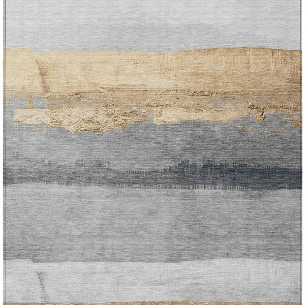 HomeRoots 5' Gold and Gray Striped Washable Area Rug – Durable Indoor/Outdoor Design for High-Traffic Spaces 623900