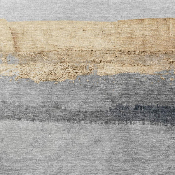 HomeRoots 5' Gold and Gray Striped Washable Area Rug – Durable Indoor/Outdoor Design for High-Traffic Spaces 623900