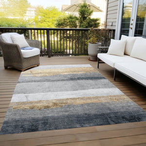 HomeRoots 5' Gold and Gray Striped Washable Area Rug – Durable Indoor/Outdoor Design for High-Traffic Spaces 623900