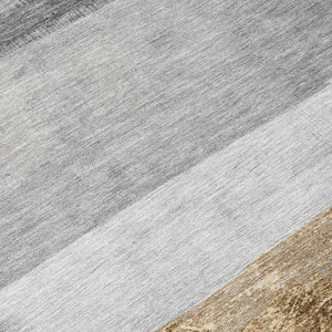 HomeRoots 8' Gold and Gray Round Striped Rug – Durable, Washable Area Rug for Indoor & Outdoor High-Traffic Spaces 623901