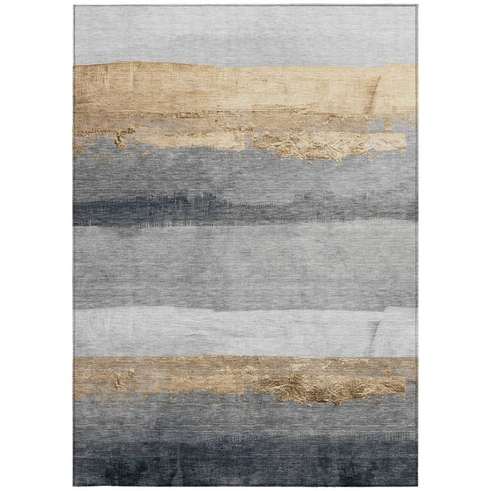 HomeRoots 10' Gold and Gray Striped Washable Indoor Outdoor Area Rug - Durable, Stylish, and Easy-Care Design 623904