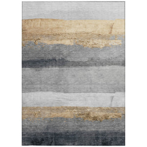 HomeRoots 10' Gold and Gray Striped Washable Indoor Outdoor Area Rug - Durable, Stylish, and Easy-Care Design 623904
