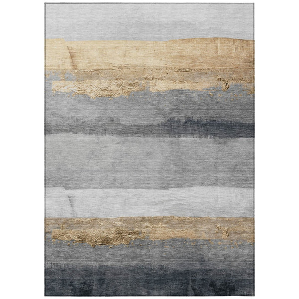 HomeRoots 10' Gold and Gray Striped Washable Indoor Outdoor Area Rug - Durable, Stylish, and Easy-Care Design 623904