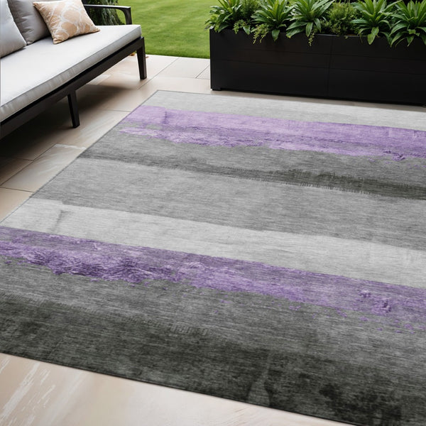 HomeRoots 5' X 8' Stylish Lavender and Gray Striped Rug - Durable, Washable, Indoor/Outdoor Use, Pet Friendly! 623906