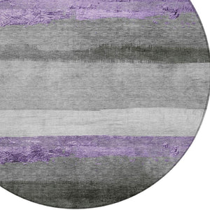 HomeRoots 8' Stylish Lavender and Gray Round Striped Washable Area Rug for Indoor and Outdoor Use, Durable & Chic 623907