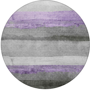 HomeRoots 8' Stylish Lavender and Gray Round Striped Washable Area Rug for Indoor and Outdoor Use, Durable & Chic 623907