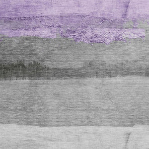 HomeRoots 8' X 10' Stylish Lavender & Gray Striped Indoor/Outdoor Area Rug - Durable, Washable & Versatile 623908