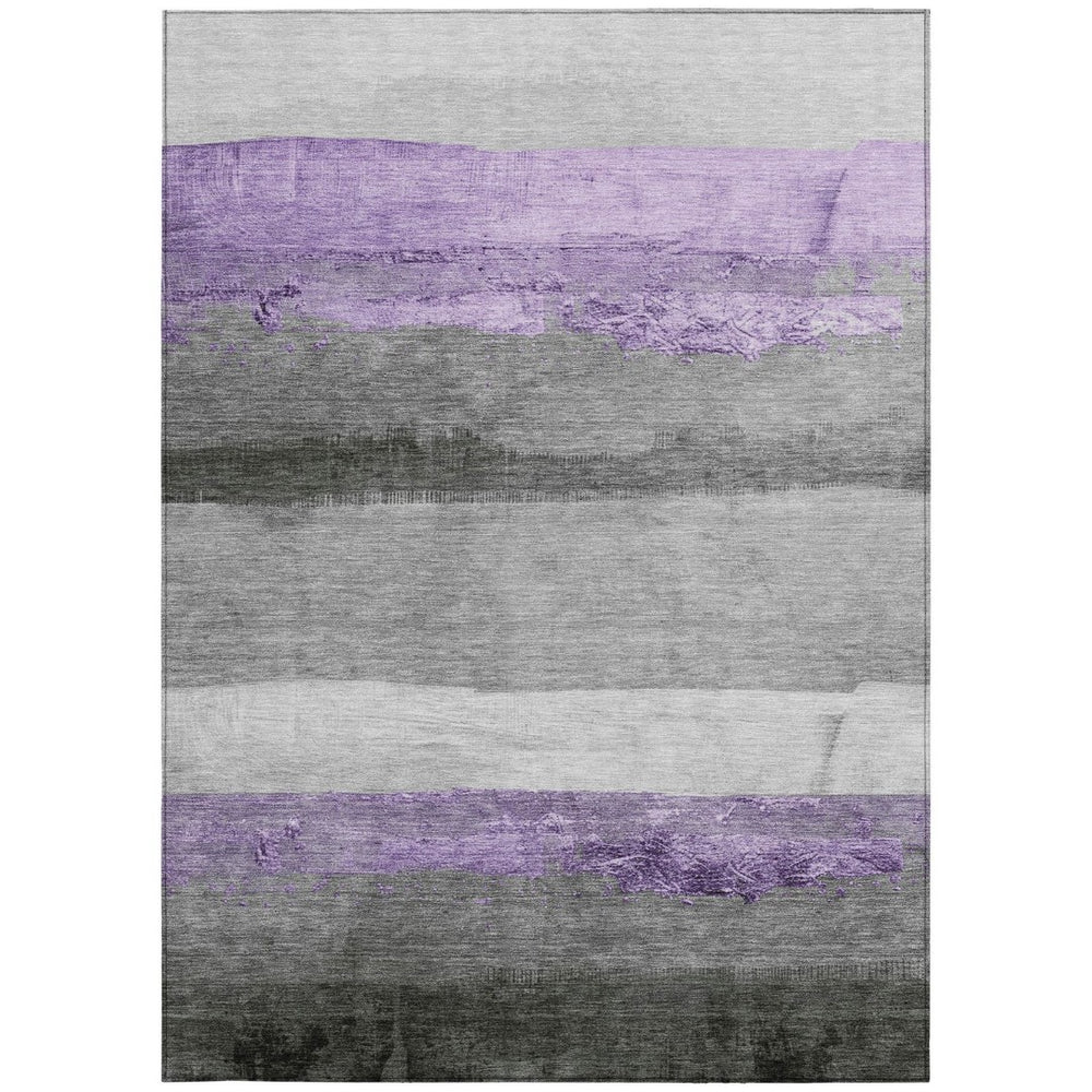 HomeRoots 9' X 12' Stylish Lavender and Gray Striped Washable Area Rug for Indoor or Outdoor Living Spaces 623909