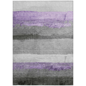 HomeRoots 10' Lavender & Gray Striped Washable Indoor Outdoor Area Rug - Durable, Stylish, and Easy-Care Solution 623910