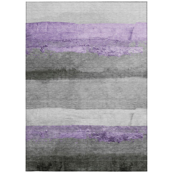 HomeRoots 10' Lavender & Gray Striped Washable Indoor Outdoor Area Rug - Durable, Stylish, and Easy-Care Solution 623910