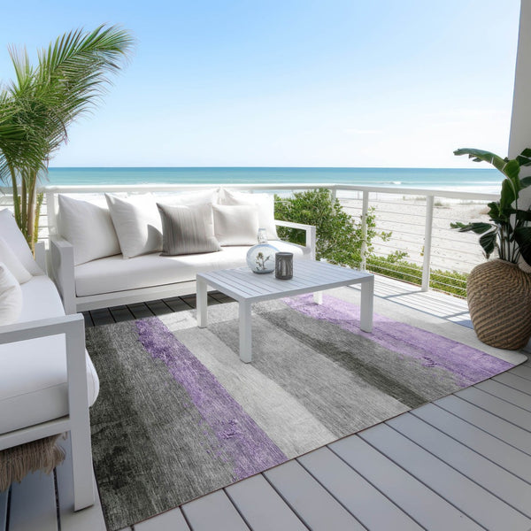 HomeRoots 10' Lavender & Gray Striped Washable Indoor Outdoor Area Rug - Durable, Stylish, and Easy-Care Solution 623910