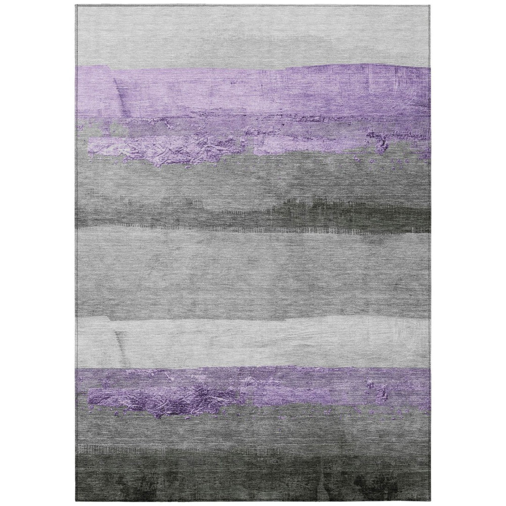 HomeRoots 10' Lavender & Gray Striped Washable Indoor Outdoor Area Rug - Durable, Stylish, and Easy-Care Solution 623910