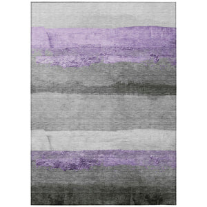 HomeRoots 10' Lavender & Gray Striped Washable Indoor Outdoor Area Rug - Durable, Stylish, and Easy-Care Solution 623910