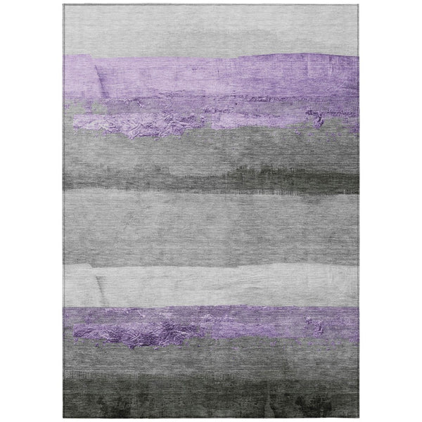 HomeRoots 10' Lavender & Gray Striped Washable Indoor Outdoor Area Rug - Durable, Stylish, and Easy-Care Solution 623910