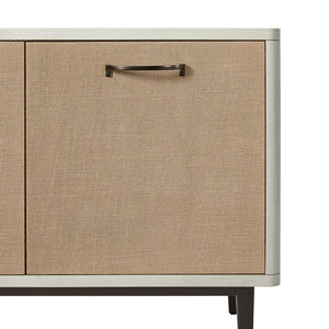 English Elm 80" Console Vanilla White Two-Tone Solid Wood & MDF TV Stand with Soft-Close Doors, Adjustable Shelves and Textured Grain Design B2699P373667