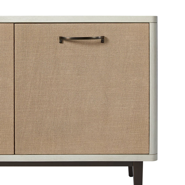 English Elm 80" Console Vanilla White Two-Tone Solid Wood & MDF TV Stand with Soft-Close Doors, Adjustable Shelves and Textured Grain Design B2699P373667