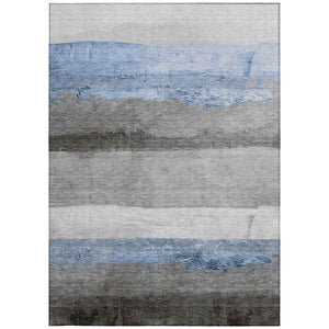 HomeRoots 5' X 8' Stylish Sky Blue and Gray Striped Washable Rug for Indoor-Outdoor Versatility & Durability 623912