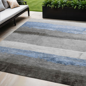 HomeRoots 5' X 8' Stylish Sky Blue and Gray Striped Washable Rug for Indoor-Outdoor Versatility & Durability 623912