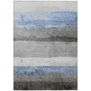 HomeRoots 5' X 8' Stylish Sky Blue and Gray Striped Washable Rug for Indoor-Outdoor Versatility & Durability 623912