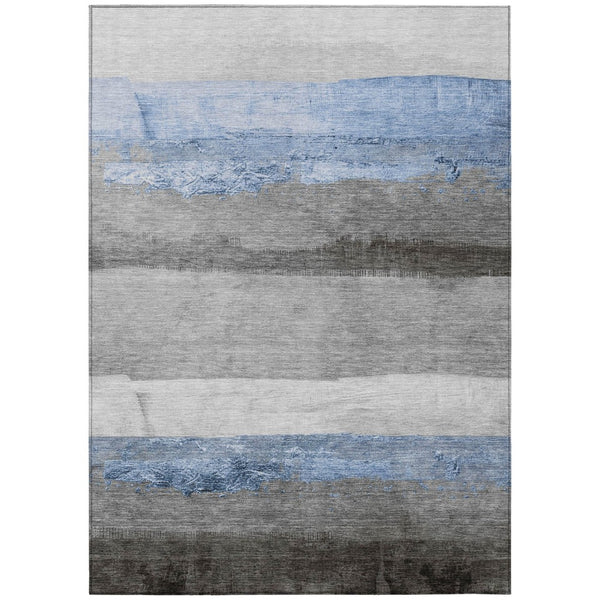 HomeRoots 5' X 8' Stylish Sky Blue and Gray Striped Washable Rug for Indoor-Outdoor Versatility & Durability 623912