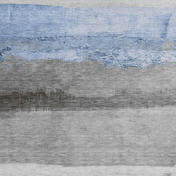 HomeRoots 5' X 8' Stylish Sky Blue and Gray Striped Washable Rug for Indoor-Outdoor Versatility & Durability 623912