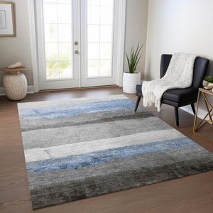 HomeRoots 5' X 8' Stylish Sky Blue and Gray Striped Washable Rug for Indoor-Outdoor Versatility & Durability 623912