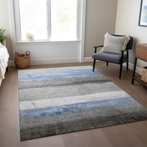 HomeRoots 5' X 8' Stylish Sky Blue and Gray Striped Washable Rug for Indoor-Outdoor Versatility & Durability 623912